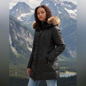 Mackage Long Down Parka w/ Raccoon Fur Hood – Leather Trim & Belted Waist